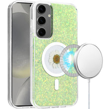 For Samsung S24+/S25+ Case Epoxy Real Flower Glitter Hybrid + Tempered Glass