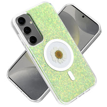 For Samsung S24+/S25+ Case Epoxy Real Flower Glitter Hybrid + Tempered Glass