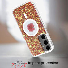 For Samsung S24+/S25+ Case Epoxy Real Flower Glitter Hybrid + Tempered Glass