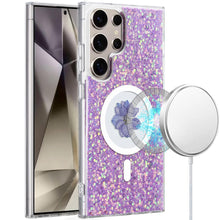 For Samsung S25 Ultra Case Epoxy Real Flower Glitter Hybrid + Tempered Glass