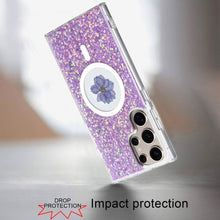 For Samsung S25 Ultra Case Epoxy Real Flower Glitter Hybrid + Tempered Glass