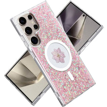 For Samsung S25 Ultra Case Epoxy Real Flower Glitter Hybrid + Tempered Glass