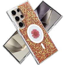 For Samsung S25 Ultra Case Epoxy Real Flower Glitter Hybrid + Tempered Glass