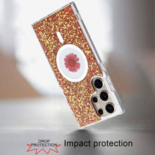 For Samsung S25 Ultra Case Epoxy Real Flower Glitter Hybrid + Tempered Glass