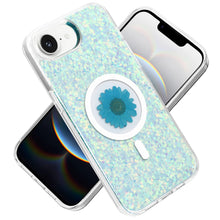 For iPhone 16e Case Epoxy Real Flower Glitter Hybrid Cover + Tempered Glass