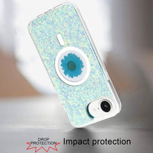 For iPhone 16e Case Epoxy Real Flower Glitter Hybrid Cover + Tempered Glass