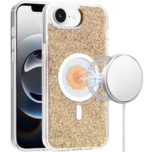 For iPhone 16e Case Epoxy Real Flower Glitter Hybrid Cover + Tempered Glass