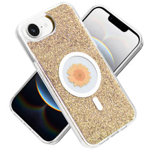 For iPhone 16e Case Epoxy Real Flower Glitter Hybrid Cover + Tempered Glass
