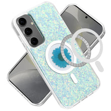 For Samsung Galaxy S24 Case Magnetic Ring Circle Real Flower Epoxy Glitter Cover