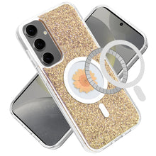 For Samsung Galaxy S24 Case Magnetic Ring Circle Real Flower Epoxy Glitter Cover