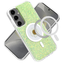 For Samsung Galaxy S24 Case Magnetic Ring Circle Real Flower Epoxy Glitter Cover