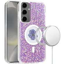 For Samsung Galaxy S24 Case Magnetic Ring Circle Real Flower Epoxy Glitter Cover