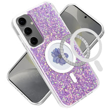 For Samsung Galaxy S24 Case Magnetic Ring Circle Real Flower Epoxy Glitter Cover