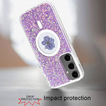 For Samsung Galaxy S24 Case Magnetic Ring Circle Real Flower Epoxy Glitter Cover