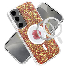 For Samsung Galaxy S24 Case Magnetic Ring Circle Real Flower Epoxy Glitter Cover