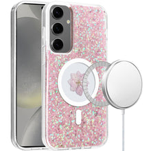 For Samsung Galaxy S24 Case Magnetic Ring Circle Real Flower Epoxy Glitter Cover