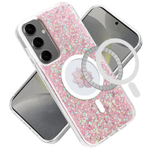 For Samsung Galaxy S24 Case Magnetic Ring Circle Real Flower Epoxy Glitter Cover