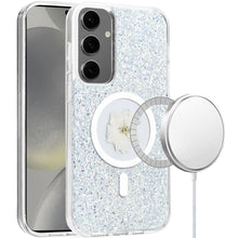 For Samsung Galaxy S24 Ultra Case Epoxy Flower Glitter Magnetic Charging Hybrid