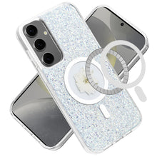 For Samsung Galaxy S24 Case Magnetic Ring Circle Real Flower Epoxy Glitter Cover