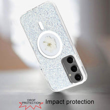 For Samsung Galaxy S24 Case Magnetic Ring Circle Real Flower Epoxy Glitter Cover