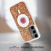 For Samsung S24/S25 Case Epoxy Real Flower Glitter Hybrid + Tempered Glass