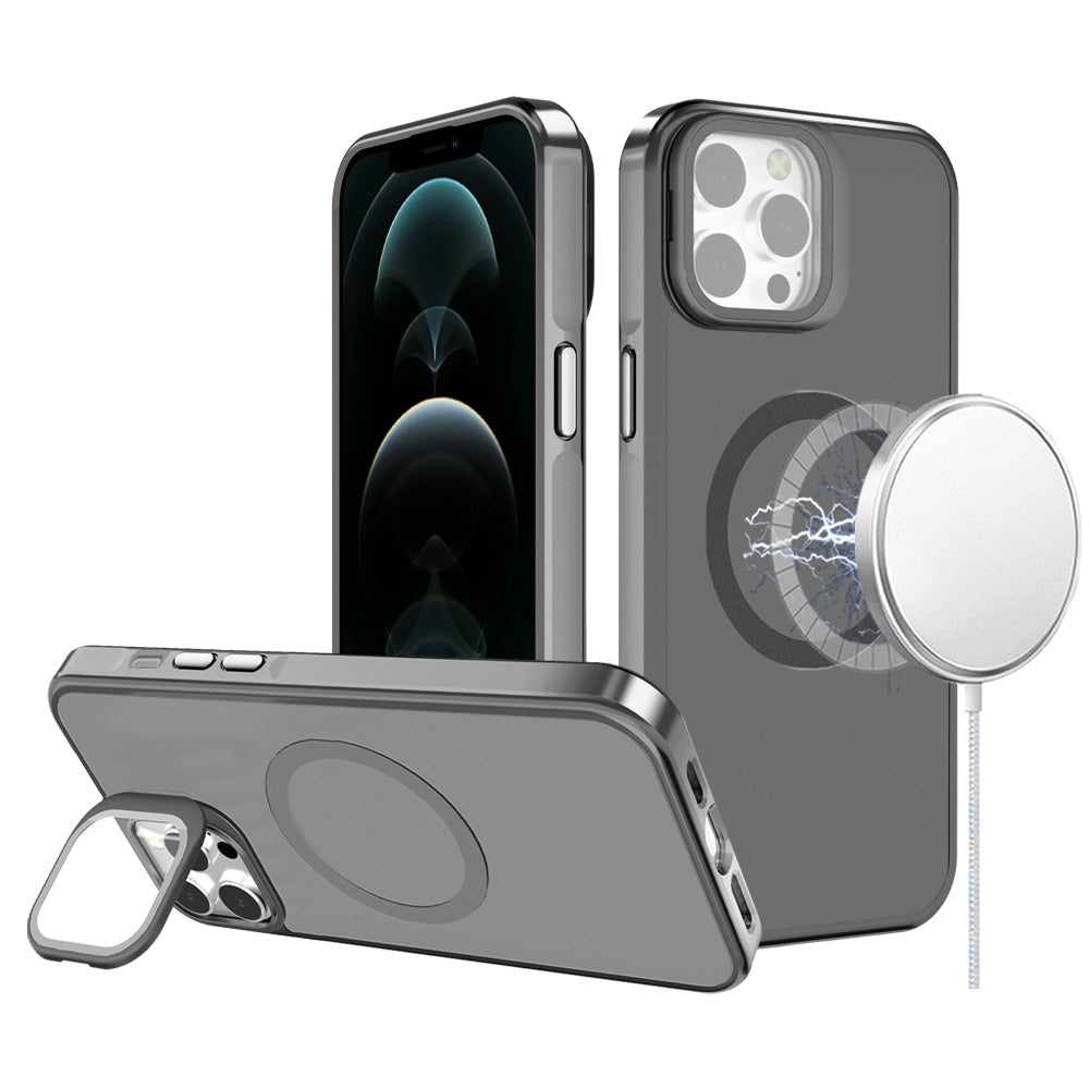 For iPhone 12 Pro Max Case Aluminum Lens Cover Magnetic Circle + Tempered Glass