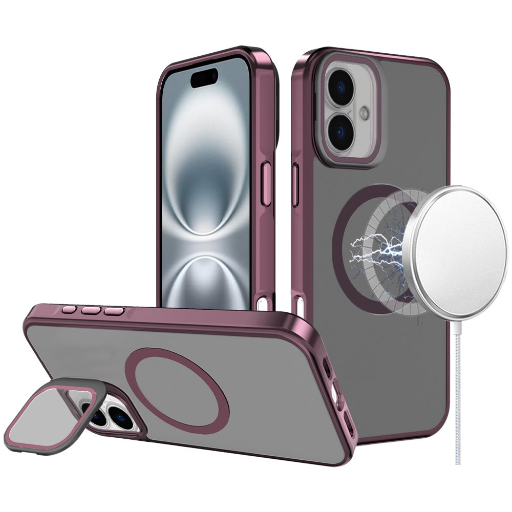 For iPhone 16 6.1inch Case Aluminum Lens Cover Magnetic Circle + Tempered Glass