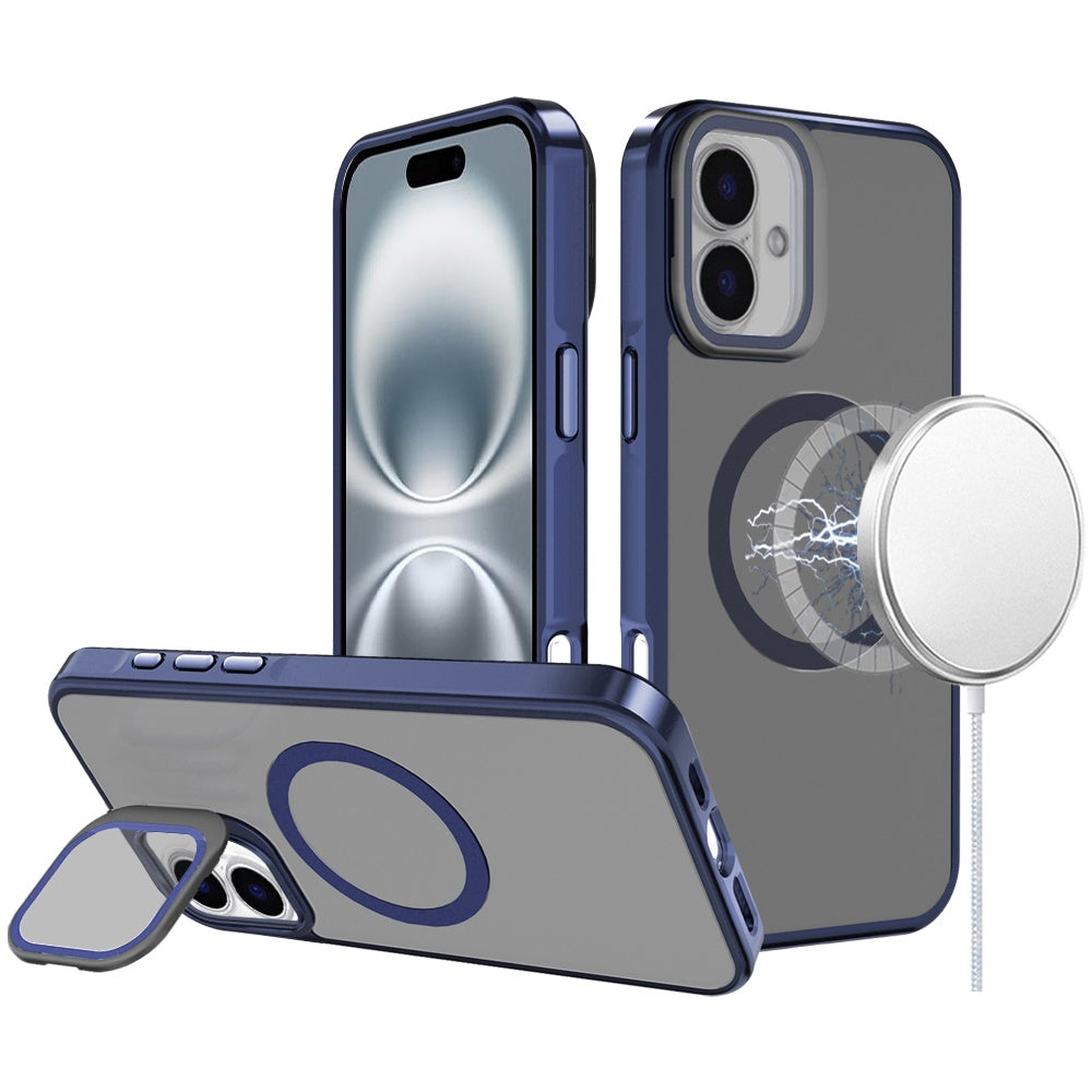For iPhone 16 6.1inch Case Aluminum Lens Cover Magnetic Circle + Tempered Glass