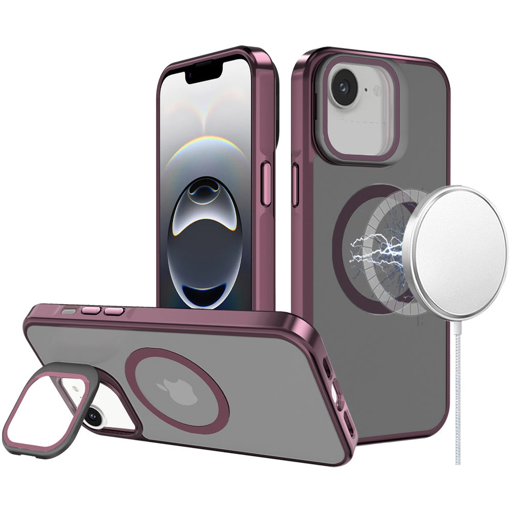 For iPhone 16e Case Aluminum Frame Magnetic Circle Lens Cover + Tempered Glass