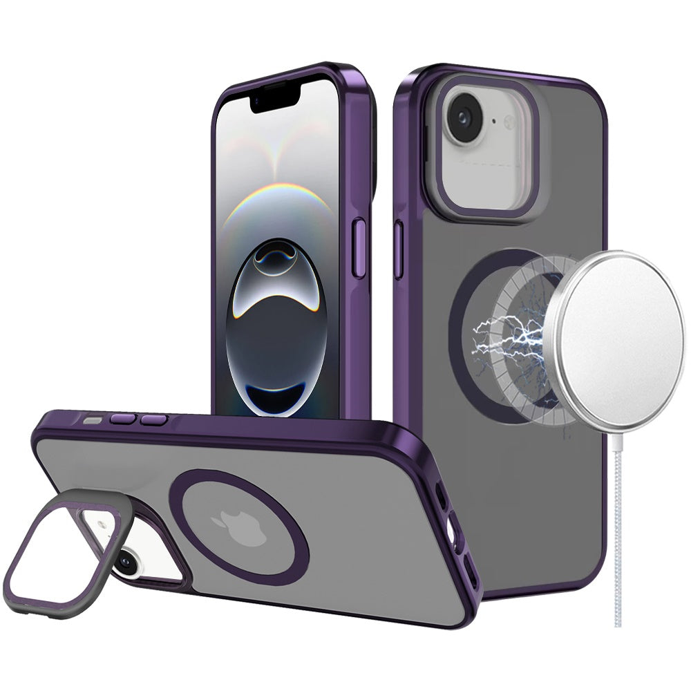 For iPhone 16e Case Aluminum Frame Magnetic Circle Lens Cover + Tempered Glass