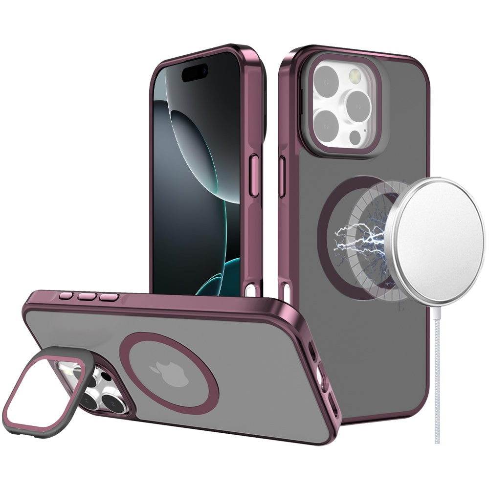 For iPhone 16 Pro 6.3in Case Aluminum Lens Cover Magnetic Circle +Tempered Glass