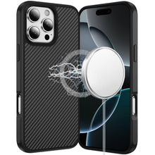 For iPhone 16 PRO MAX Case Carbon Print Hidden Magnetic Circle + Tempered Glass