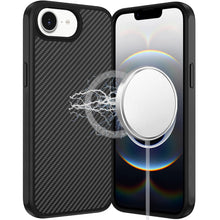 For iPhone 16e Case Carbon Fiber Print Hidden Magnetic Circle + Tempered Glass