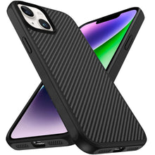 For iPhone 13/14 Case Carbon Fiber Print Hidden Magnetic Circle + Tempered Glass