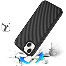 For iPhone 13/14 Case Carbon Fiber Print Hidden Magnetic Circle + Tempered Glass