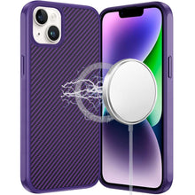 For iPhone 13/14 Case Carbon Fiber Print Hidden Magnetic Circle + Tempered Glass