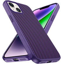 For iPhone 13/14 Case Carbon Fiber Print Hidden Magnetic Circle + Tempered Glass