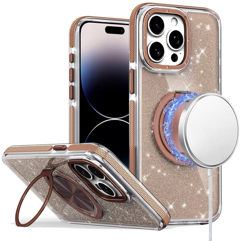 For iPhone 14 PRO MAX 6.7 in. Case Magnetic Circle Metal Stand Full Glitter