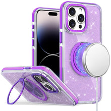 For iPhone 14 PRO MAX 6.7 in. Case Magnetic Circle Metal Stand Full Glitter