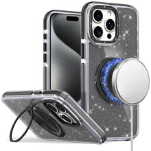 For iPhone 15 Pro Max Case Magnetic Circle Stand Full Glitter + 2 Tempered Glass