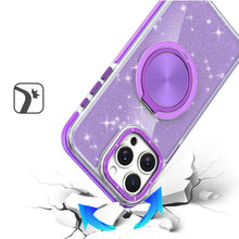 For iPhone 15 Pro Max Case Magnetic Circle Stand Full Glitter + 2 Tempered Glass