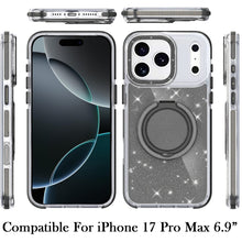 For iPhone 17 Pro Max Case Magnetic Circle Stand Full Glitter + Tempered Glass