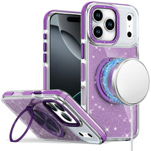 For iPhone 17 Pro Max Case Magnetic Circle Stand Full Glitter + Tempered Glass