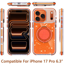 For iPhone 17 PRO Case Magnetic Circle 360 Stand Full Glitter + Tempered Glass