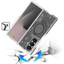 For Samsung Z Fold7 Case Magnetic Circle w/ Stand Full Glitter + Tempered Glass