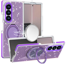 For Samsung Z Fold7 Case Magnetic Circle w/ Stand Full Glitter + Tempered Glass