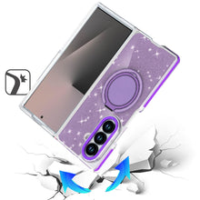 For Samsung Z Fold7 Case Magnetic Circle w/ Stand Full Glitter + Tempered Glass