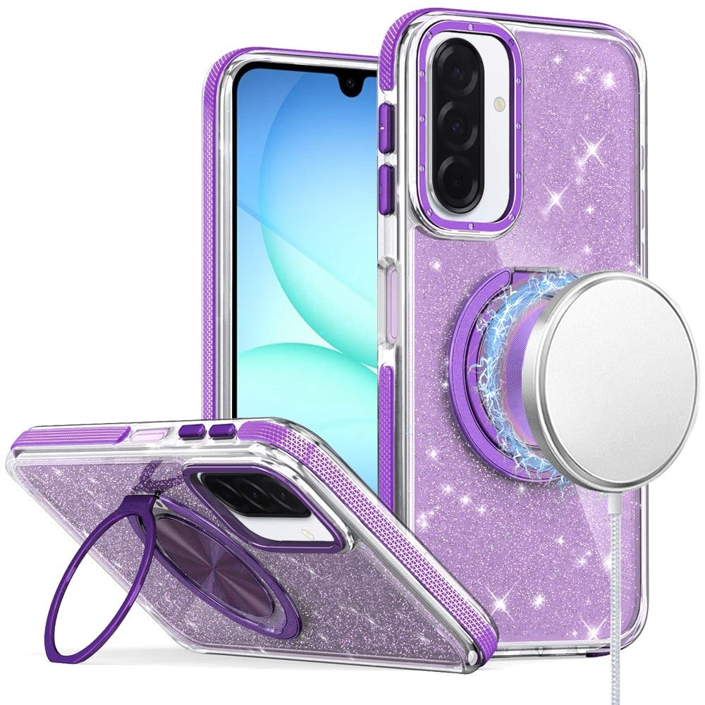 For Samsung A17 5G Case Magnetic Circle Stand Full Glitter + Tempered Glass