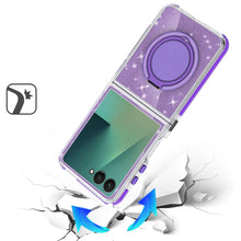 For Samsung Z Flip7 Case Magnetic Circle w/ Stand Full Glitter + Tempered Glass