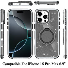 For iPhone 16 PRO MAX Case Magnetic Circle Stand Full Glitter + Tempered Glass